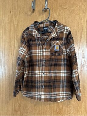 Carhartt Boys' Brown Plaid Button-Front Shirt, Sz 6